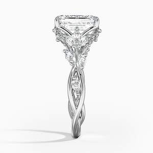 Anillo de boda clásico para mujer de plata de ley 925 con moissanita de corte esmeralda y diseño de hoja - Product Image 2