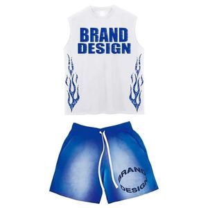Conjunto de Camiseta sin Mangas y Pantalones Cortos para Hombre, Ecológico, de Poliéster/Algodón, Liso, Teñido, Transpirable, Personalizable, Estilo Casual Urbano - Product Image 5