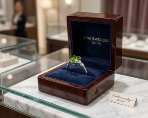 แหวนพลอยเพริดอตทรงเหลี่ยมมรกตแบบฝังหนามเตยจาก Fine Jewellers สำหรับผู้หญิง เหมาะสำหรับเป็นแหวนหมั้นหรือแหวนประจำเดือนเกิดเดือนสิงหาคม - Product Image 1
