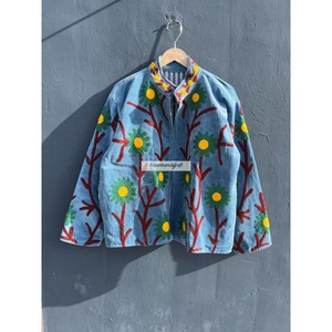 Sky Blue Velvet Jacket <b>Coat</b> Hand <b>Stitch</b> Cotton Lining Boho Chic Jacket Unisex Party Wear Jacket Uzbek Embroidery Jacket - Product Image 1