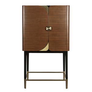 Midcentury Modern Wood Living Room Bar <b>Cabinet</b> with Brass Accents Slab Doors Eco-Friendly & Recyclable 1 Year Warranty - Product Image 1
