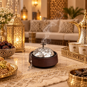Quemador de Bakhoor Tradicional de Madera |   Porta Incienso de Acero Inoxidable con Diseño de Cúpula Árabe para Decoración de Fragancia en el Hogar, Ramadán, Eid y Majlis - Product Image 4