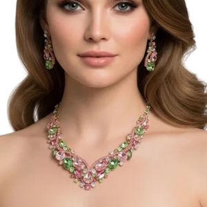 Collar Formal con Cristales Rosa y Verde en Forma de V, Joyería de Moda para Mujer, Elegante Collar de Diseño, Regalo para Fiesta, Boda, Noche - Product Image 5