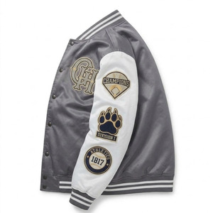 Chaqueta Bomber de Satén 100% Seda para Hombre, Chaqueta Bomber Casual de Invierno para Hombre, Decoración de Botones de Poliéster, Tela de Satén Bordada - Product Image 3