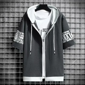 Sudadera con capucha de moda para hombre, ropa de verano, camiseta con cremallera, diseño de dibujos animados, informal, estampada, de manga corta para hombre - Product Image 2