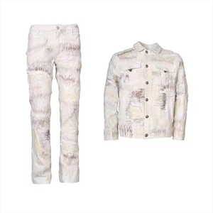 Ensemble classique personnalisé pour homme : veste en jean brut délavé style vintage et jean large tendance pour l'hiver - Product Image 1