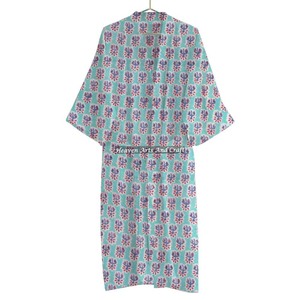Hand Block Print Kimono Robe Block Printed <b>Light</b> Breathable Cotton Bathrobe For Women Lightweight - Product Image 2