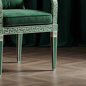 Fauteuil moderne en velours vert avec motif clé grecque, chaise de salon traditionnelle, dossier solide, rembourrage en mousse, mobilier de maison - Product Image 3