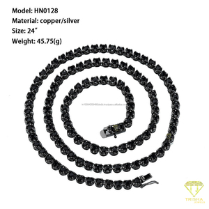 Collier chaîne tennis en pierre noire, design à maillons de perles rondes, bijoux hip-hop, accessoire de mode pour hommes et femmes, vente en gros - Product Image 5