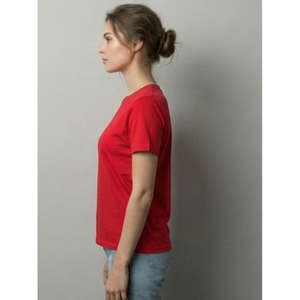 Camiseta de Algodón Tejido con Cuello Redondo Roja para Mujer, Tejido Suave, Transpirable y de Secado Rápido, Manga Corta, Corte Regular, para Uso Diario en Verano - Product Image 4