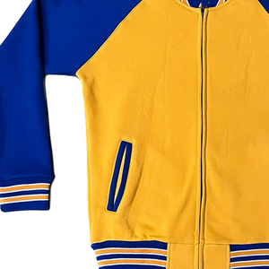 เสื้อแจ็คเก็ตวาร์ซิตี้กันลมแบบมีฮีตเตอร์สำหรับฤดูหนาว รุ่น SGRho Golden Poodle Fleece ปักลายพิเศษ สีน้ำเงินทอง แบบ Letterman Bomber Greek Life - Product Image 2