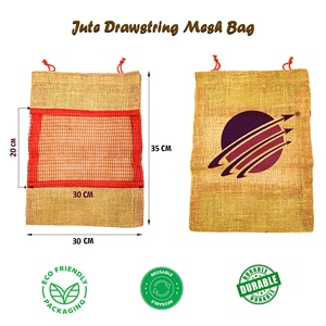 Sac en jute à cordon de serrage 35*30 cm réutilisable 4 KG pour le transport de fruits et légumes frais et les courses quotidiennes - Product Image 2