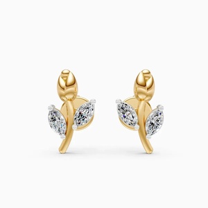 Pendientes Románticos de Oro de 18K con Diamantes de Corte Marquesa en Forma de Capullo de Rosa para Mujer, Joyería Floral para Bodas - Product Image 1