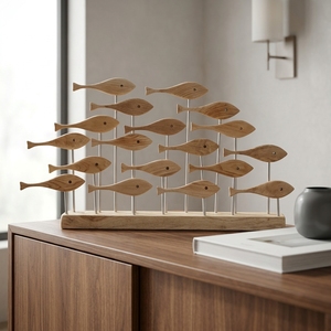 Fishtery Stand Handcrafted Wooden School of Fish Sculpture Rustic Coastal Tabletop Decorative Artwork Home Decor Display Accent - Product Image 4