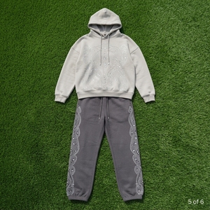 Ensemble jogging pour femme avec sweat-shirt à capuche en strass, pantalon en molleton, coupe ample décontractée, toutes saisons, gris, tenue deux pièces - Product Image 6