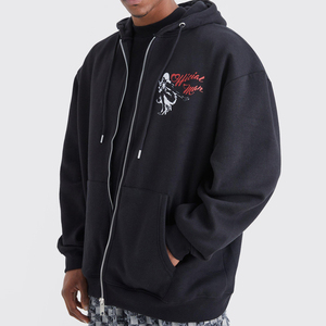 Sweat-shirt à capuche noir pour homme, coupe classique, en polaire, hiver, décontracté, streetwear, imprimé devant, logo rouge, design skateboard, uni - Product Image 2