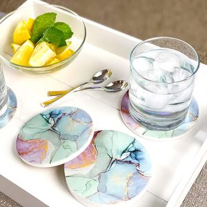 <b>Marble</b> <b>Coasters</b> for Drinks Geode Style Agate Large Absorbent Stone Water Absorbing for Glass Wooden Tabletops - Product Image 2