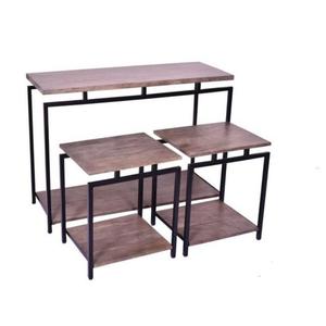 Modern Industrial Iron & Wood Study <b>Table</b> with 2 Stools <b>Adjustable</b> Eco-Friendly Metal Frame Multiple Shelves for Home Office Use - Product Image 2