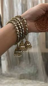 Bracelets en alliage plaqué or antique avec strass en cristal et pampilles, style vintage pour femme, pour mariage, ensemble de bijoux - Product Image 5