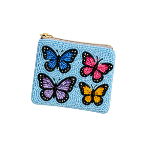 Porte-monnaie papillon fait main en perles de rocaille, pochette à fermeture éclair violette, mini portefeuille bohème personnalisable avec vos propres motifs - Product Image 2