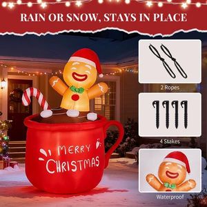 Decorazione Natalizia Gonfiabile Illuminata da 6,5 Piedi, Omino di Pan di Zenzero in PVC, Divertente Decorazione da Giardino Gonfiabile per Natale - Product Image 4