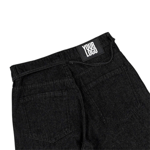 Vaqueros rectos holgados para hombre, con logo personalizado, estilo urbano, hip hop, lavados, desgastados, de algodón orgánico, denim pesado con cuerda, unisex - Product Image 3