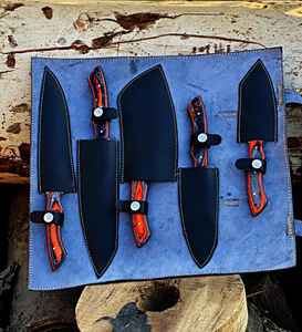 Ensemble de couteaux de chef de qualité professionnelle pour usage domestique, manche personnalisé, acier haute teneur en carbone, couteau de chef fait main. - Product Image 5