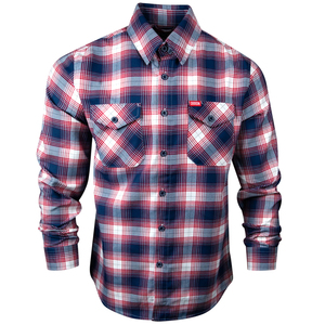 Camisas de Franela a Cuadros Rojas, Blancas y Azules de Manga Larga con Bolsillos Dobles en el Pecho, Diseño Nuevo, Servicio OEM ODM, Logotipo Personalizado - Product Image 1