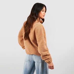 Sweat-shirt unisexe surdimensionné de luxe en molleton Teddy épais avec fermeture éclair 1/4, 100 % polyester, col montant, logo personnalisé, pour femme - Product Image 2