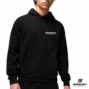 SINEWY SPORTS Men's <b>Black</b> Hooded Sweatshirt Regular Fit <b>Fleece</b> Cotton Casual Winter Style Pocket Design Front Logo Print - Product Image 1
