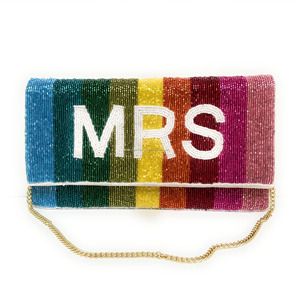 MRS Handmade Foldable Clutch <b>Bag</b> Rainbow Beaded Custom Embroidered Envelope Durable Bride <b>Gift</b>/Bachelorette Coin Casual Handbag - Product Image 3