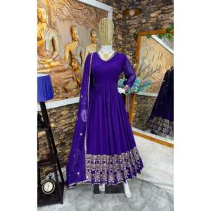 Vestido Anarkali Rojo Hermoso de Moda Valam y Pantalón con Dupatta Talla L Elegante Ropa de Fiesta de Noche - Product Image 4
