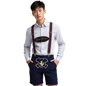 Pantalones Cortos Estilo Lederhosen Tradicionales de Oktoberfest Bávaro Azul Marino para Hombre - Product Image 4