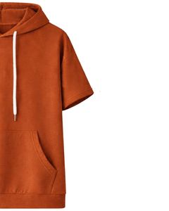 Haut à capuche décontracté pour homme, manches courtes, orange rouille, style pull, léger, streetwear d'été, en mélange de coton, avec poches - Product Image 3