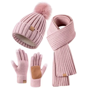 Ensemble bonnet en tricot d'hiver avec pompon et écharpe assortie, accessoires chauds en tricot pour femmes pour les journées froides - Product Image 3