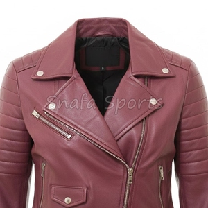 แจ็คเก็ตหนังผู้หญิงสไตล์มินิมอล ดีไซน์เรียบง่ายแต่ทันสมัย เหมาะสำหรับแฟชั่นประจำวัน แจ็คเก็ตหนังที่ดีที่สุด - Product Image 3