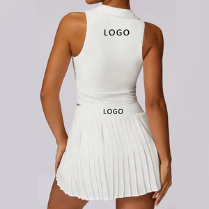 Ensemble sportif 2 pièces pour femme, lavande, haut court sans manches avec col rabattu et jupe plissée, tenue de sport printemps-été - Product Image 3