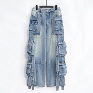 Nuevos Diseños de Pantalones Vaqueros de Mezclilla para Hombre y Mujer, Cintura Elástica, Casuales, de Cintura Alta, con Logotipo Personalizado, con Bolsillos, de Algodón, OEM, al por Mayor - Product Image 1