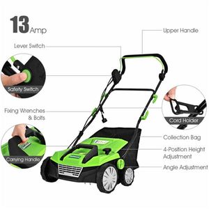 Aérateur électrique manuel de pelouse de 13 pouces, 12 ampères, avec lames amovibles et sac de collecte de 50 L, scarificateur pour greens - Product Image 4