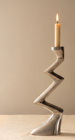 Support de bougie en aluminium argenté en forme de zigzag, fait à la main, sans plomb, durable, texturé, pour la décoration de la maison, centre de table