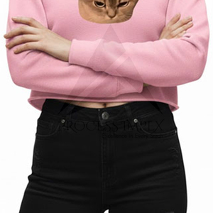 Women's Pink Cropped Hoodie With <b>Cat</b> Print Bow Design Casual Cotton Sweatshirt Autumn Wear - Product Image 3