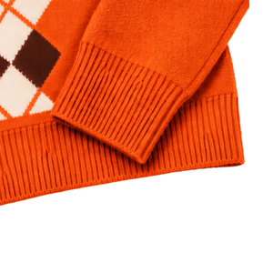 <b>Mens</b> Orange Argyle V Neck <b>Cardigan</b> Knitted <b>Sweater</b> Diamond Pattern Button Front Long Sleeves Classic Casual Warm Knitwear Styles - Product Image 5