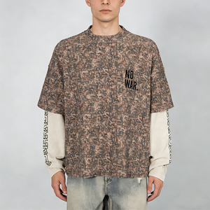 เสื้อยืดคอตตอนหนาน้ำหนัก 320 กรัม แขนยาวสองชั้น ทรงหลวม ลายพราง แบบโอเวอร์ไซส์ - Product Image 1