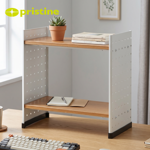 Étagère à livres minimaliste noire à double niveau en métal, réglable en hauteur, de type sur pied, pour le rangement dans le salon ou sur le bureau - Product Image 5