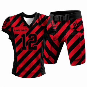 Ensemble d'uniformes de football américain rayés rouge et noir personnalisés, vêtements d'entraînement pour hommes, impression par sublimation, polyester respirant, service OEM - Product Image 1