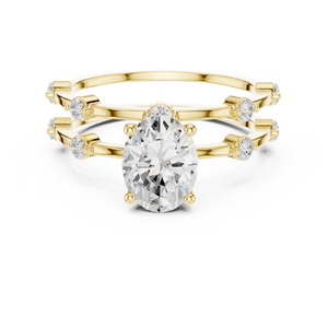 Bague de fiançailles en or jaune avec diamant de laboratoire taille ovale, ensemble double alliance de mariage et de promesse pour femme - Product Image 4