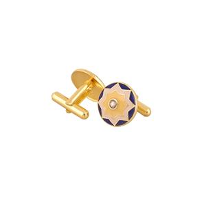 Boutons de manchette ronds de luxe plaqués or avec émail jaune et bleu pour homme, accessoires de chemise formelle, cadeau de mariage ou d'affaires - Product Image 6