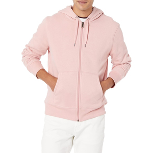 <b>Men</b> <b>Pink</b> Hooded Zip-Up Sweatshirt Regular Fit Casual Fleece Jacket With Pockets Breathable Solid Color Autumn Wear - Product Image 1