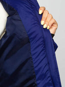 <b>Women's</b> Blue Quilted Puffer Jacket With <b>Black</b> Contrast Shoulder Full Sleeve Short <b>Winter</b> <b>Coat</b> Polyester Wadding Zipper Closure - Product Image 5