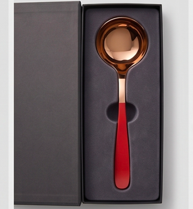 Cuillère de service plaquée or rose avec manche rouge, finition miroir, design moderne, durable, long manche, vaisselle de cuisine - Product Image 6